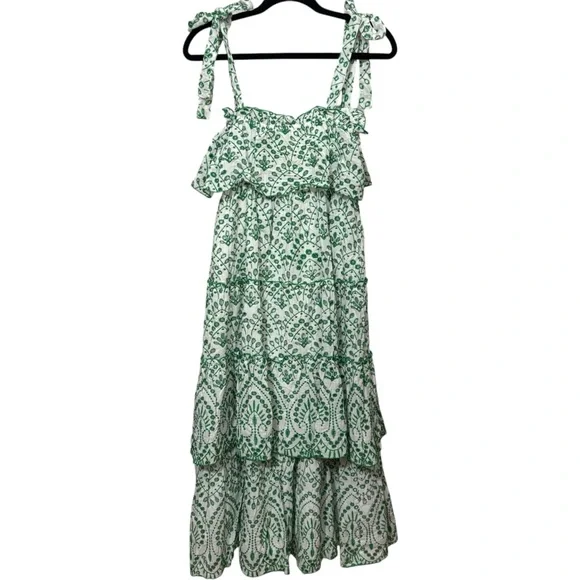 TCEC Green and White Eyelet Midi‎ Dress - Picture 9 of 11